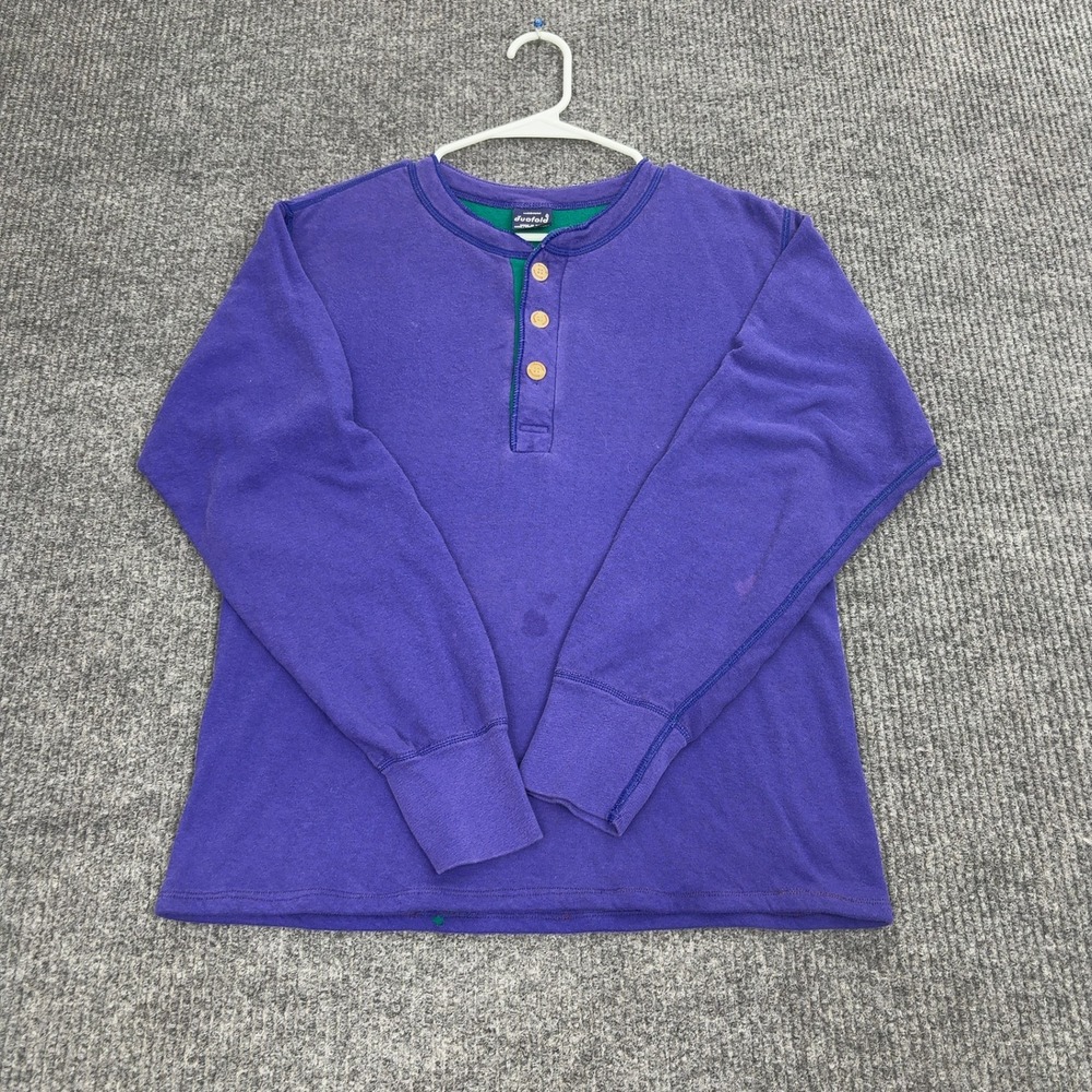 Vintage Duofold Henley Shirt Mens M Purple Cotton Blend Long Sleeve Thermal 90s